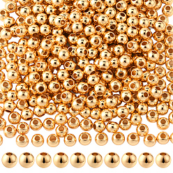 Настоящее золото 14K 400шт. стойка покрытие латунные распорные бусины, долговечный, круглые, реальный 14 k позолоченный, 4x3 мм, отверстие : 1.5 мм