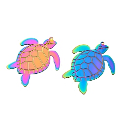 Tortoise Ионное покрытие (ip) 304 подвески с травленым металлом из нержавеющей стали, Радуга цветов, черепаха, 41x34.5x0.3 мм, отверстие : 1.2 мм