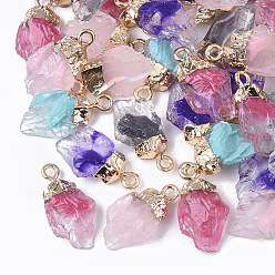 (52) Непрозрачная лаванда Подвески из смолы, имитация кварц, с верхними легкими позолоченными железными петлями, самородки, разноцветные, 20~21x11x6 мм, отверстие : 1.8 мм