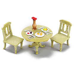 Vert Jaune Tables et chaises en plastique, accessoires de maison de poupée micro paysage, faire semblant de décorations d'accessoires, vert jaune, 75x50mm, 3 pièces / kit