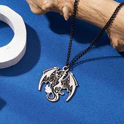Дракон Ожерелья с подвесками из сплава эмали черного и белого цвета, латунные витые цепочки ожерелья для женщин мужчин, металлический черный , дракон, 17.32 дюйм (44 см), Кулон : 29.5x26x1.3 мм