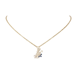 Золотой Подвеска с латунным паве в виде кошки с цветком и прозрачными кубическими цирконами 304 Женские ожерелья-цепочки из нержавеющей стали, золотые, 17.72 дюйм (45 см)