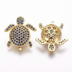 Синий Латунные микро проложить кубического циркония бусы, черепаха, синие, 20.5x19x6 мм, отверстие : 2 мм