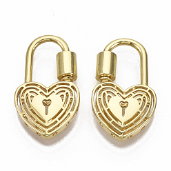 Real 16K Gold Plated Brass Screw Carabiner Lock Charm, for Necklaces Making, Nickel Free, Heart Lock, Real 16K Gold Plated, 28x16.5x4mm, screw: 5.5x6.5mm