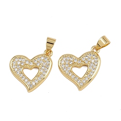 Настоящее золото 16K Латунные микро проложить кубического циркония подвески, сердце, реальный 16 k позолоченный, 17x17x2 мм, отверстие : 3x4 мм