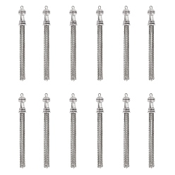 Plata Antigua Colgantes de borla de cadena de latón, plata antigua, 80~84x9 mm, agujero: 3 mm, 20 unidades / caja