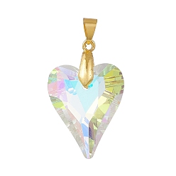 Золотой Стеклянные подвески, сердце, с латунным прижимных поручительств, граненые, золотые, 32.5x21.5x8 мм, отверстие : 4.3x6.3 мм