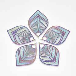 Rainbow Color Ионное покрытие (ip) 304 большие филигранные подвески из нержавеющей стали, гравированные металлические украшения, лист, Радуга цветов, 56x37x0.2 мм, отверстие : 1.5 мм