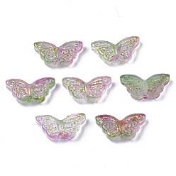 Средняя Орхидея Прозрачные брызги, окрашенные распылением, с золотой фольгой, бабочка, средне орхидеи, 8x15x4 мм, отверстие : 1 мм