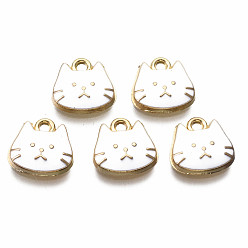 Белый Сплав эмали прелести, золотой свет, без кадмия, без никеля и без свинца, кошка, белые, 11.5x11.5x3 мм, отверстие : 1.4 мм