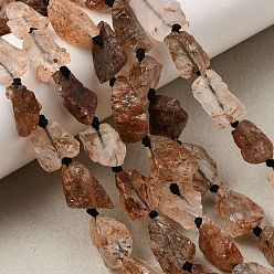 Rutilquarz Stränge aus rohen, ungeschliffenen, natürlichen, schwarzgoldenen Rutilquarzperlen, Nuggets, 10~18x7~13x5~9 mm, Bohrung: 0.6 mm, ca. 29~31 Stk. / Strang, 16.34''~16.69'' (41.5~42.4 cm)