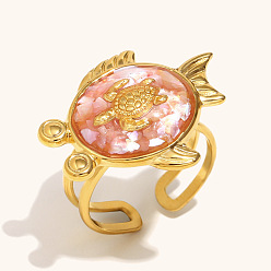 Fish 304 манжетные кольца из нержавеющей стали и эмали, реальный 18 k позолоченный, рыба, внутренний диаметр: 15~20 мм