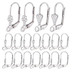 Stainless Steel Color 304 Stainless Steel Leverback Earring Findings, with Loop, Stainless Steel Color, 20pcs/box