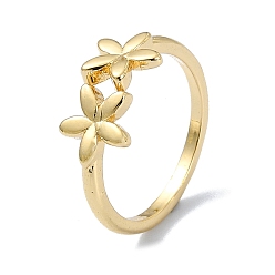 Настоящее золото 18K Латунное открытое кольцо-манжета, цветок, реальный 18 k позолоченный, внутренний диаметр: 17 мм