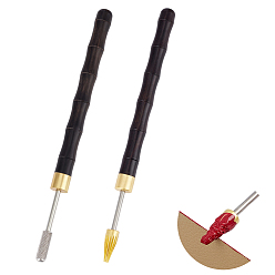 Черный 2 шт. 2 стили ручка из нержавеющей стали с кожаным краем, с сандаловой ручкой, для самостоятельной работы с кожей, чёрные, 166x10.5 мм, штифты : 3.5~6.5 мм, 1 шт / стиль