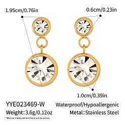 Настоящее золото 18K Плоские круглые 304 из нержавеющей стали серьги стержня, с кубического циркония, реальный 18 k позолоченный