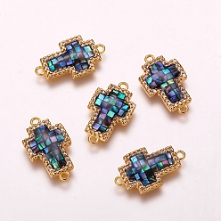 Золотой Латунные микро проложить кубических ссылки циркония, С пресноводной оболочкой, крестик, золотые, 20x12x2.5 мм, отверстие : 1 мм