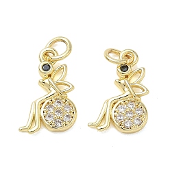 Mixed Color Brass Micro Pave Cubic Zirconia Pendants, Girl Charms, Real 18K Gold Plated, Mixed Color, 15x10x2.5mm, Hole: 3.5mm
