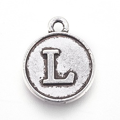 Letter L Подвески из сплава в тибетском стиле, плоские круглые с буквы, античное серебро, letter.k, 15x12.5x2 мм, отверстие : 1.5 мм