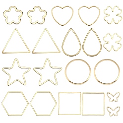 Doré  304 acier inoxydable reliant bagues, formes mixtes, or, 9~20x12~22.5x0.5~0.8mm, 40 pcs / boîte