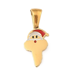 Letter T Новогодняя тема 304 подвески из нержавеющей стали, с эмалью, золотые, Санта-Клаус письмо талисман, Письмо T, 16x9x1.5 мм, отверстие : 6x3 мм