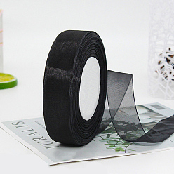 Черный Полиэстер органза лента, для украшения Кристмас, чёрные, 1 дюйм (25 мм), около 49.21 ярдов (45 м) / рулон