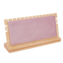 Pink Съемные деревянные стенды для ожерелья с наклоном назад, подвесной органайзер для ожерелья, с бархатным мягким ковриком, прямоугольные, розовые, готовое изделие: 25x6.15x12.5 см