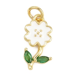 Белый Латунные микро проложить кубического циркония подвески, с эмалью, , долговечный, стойки покрытие, без свинца и без кадмия, реальный 18 k позолоченный, белые, 17x8.5x2.5 мм, отверстие : 3.2 мм