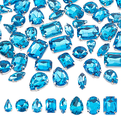 Темно-Голубой 64шт. 8 страз для пришивания, многожильных ссылки, стекло горный хрусталь, с платиновыми латунными и нержавеющими стальными закрепками., аксессуары для одежды, граненые, разнообразные, глубокое синее небо, 201 мм, отверстие : 12.5~18x7~13x5~7 мм, 0.8~1.4 шт / стиль