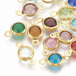 (52) Непрозрачная лаванда 304 соединительные звенья нержавеющие, со стеклом, плоско-круглые, золотые, разноцветные, 12x6x3 мм, отверстие : 1.5 мм