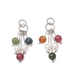 (52) Непрозрачная лаванда Подвески из окрашенного натурального зеленого нефрита, имитирующего турмалин., круглые подвески-кисточки с открытыми соединительными кольцами из нержавеющей стали, цвет нержавеющей стали, разноцветные, 304 мм, отверстие : 11~20x4~4.5 мм