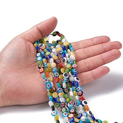 Mixed Color Flat Round Handmade Millefiori Glass Beads, Mixed Color, 8x3mm, Hole: 0.5mm, about 48pcs/strand, 14.1 inch