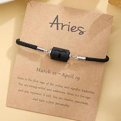 Овен 12 созвездия защита пластиковые колонны звенья браслеты, браслеты из нейлонового шнура для мужчин и женщин, с подарочной картой, Овен, периметр: 7-1/8~7-7/8 дюйм (18~20 см)