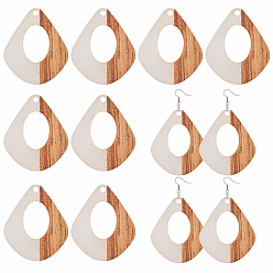 WhiteSmoke Resin & Wood Pendants, Teardrop, WhiteSmoke, 32.5x27.5x2.5~4mm, Hole: 1.5mm, 12pcs/box