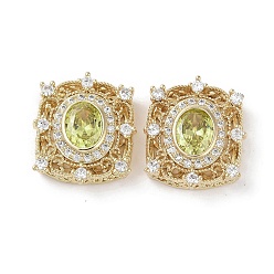 Желтый Латунные микро проложить кубического циркония бусы, без кадмия, без никеля и без свинца, реальный 18 k позолоченный, прямоугольник с овальным рисунком, желтые, 18.5x16x5 мм, отверстие : 1 мм