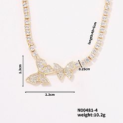 Золотой Женские латунные ожерелья с подвеской в виде двойной бабочки, полностью украшенные кристаллами и стразами, золотые, 15.75 дюйм (40 см)