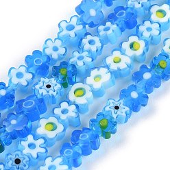 Colorful Handmade Millefiori Glass Bead Strands, Flower, Colorful, 4~7.2x2.6mm, Hole: 1mm, about 60~69pcs/Strand, 16 inch(40cm)