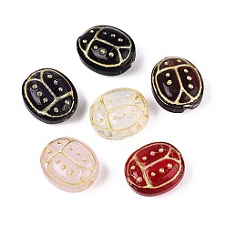 (52) Непрозрачная лаванда Стеклянные бусины в виде божьей коровки, золотой металл обвитыми, разноцветные, 13x11.5x7 мм, отверстие : 1 мм