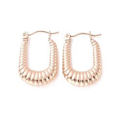 Розовое Золото Ионное покрытие (ip) 304 прямоугольные серьги-кольца из нержавеющей стали, круассан серьги для женщин, розовое золото , 24x15.5x4 мм, штифты : 0.6 мм