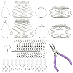 Нержавеющая Сталь Цвет Комплекты серег своими руками, в комплект входят 50 шт. 304 открытые соединительные кольца из нержавеющей стали, 100 шт. 304 подвески из нержавеющей стали, фурнитура для сережек-колец, 1ПК 45# плоскогубцы из углеродистой стали, цвет нержавеющей стали