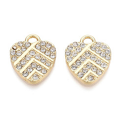 Light Gold Подвески из сплава и страза, сердце, без свинца и без кадмия, золотой свет, 19x16x2 мм, отверстие : 2x3 мм