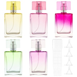 Mixed Color Glass Spray Bottles, with Aluminium Oxide Dust Cap, Perfume Bottle, with Plastic Dropper, Plastic Funnel Hopper, Rectangle, Mixed Color, 9.7x4.6x2.3cm, Capacity: 30ml(1.01 fl. oz), 5pcs
