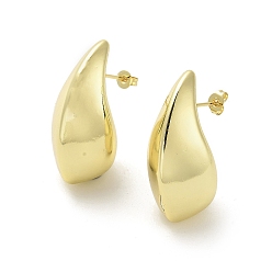 Real 18K Gold Plated Teardrop Rack Plating Brass Stud Earrings, Cadmium Free & Lead Free, Real 18K Gold Plated, 33x16mm