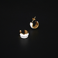 Настоящее золото 18K 304 стальные круглые серьги стержня из нержавеющей, серьги-кольца, реальный 18 k позолоченный, 15x9 мм