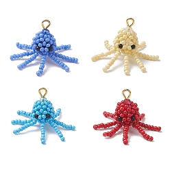 (52) Непрозрачная лаванда Подвески в виде осьминога из стеклянных бусин, с золотыми железными петлями, разноцветные, 29.5x24.5 мм, отверстие : 2.5 мм