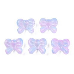 Pearl Pink Transparent Spray Painted Glass Beads, Two Tone, Bowknot, Pearl Pink, 14x16x6mm, Hole: 1mm