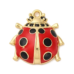Настоящее золото 18K Латунные эмалевые подвески с микропаве из черного кубического циркония, божья коровка прелести, стойки покрытие, долговечный, без кадмия и без свинца, реальный 18 k позолоченный, 20x19x6 мм, отверстие : 1.6 мм