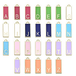 Letter A~Z 26Pcs 26 Style Light Gold Alloy Enamel Pendants, Cadmium Free & Lead Free, Rectangle with Initial Letters, Letter A~Z, 23.5x8x2mm, Hole: 1.8mm, 1pc/style