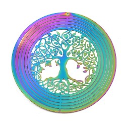 Rainbow Color 201 подвески из нержавеющей стали, гравированные металлические украшения, плоский круглый со ссылкой на древо жизни, Радуга цветов, 80x0.3 мм, отверстие : 1.4 мм