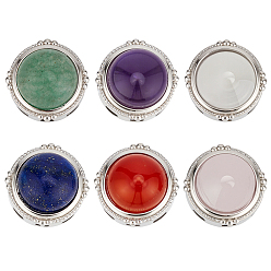 Плоский Круглый 6 шт. 6 стили латунные многорядные звенья с натуральным аметистом, розовым кварцем, белым агатом, зеленым авантюрином, сердоликом и лазуритом, платина, плоско-круглые, 13.5~14x9.5 мм, отверстие : 2 мм, 1 шт / стиль
